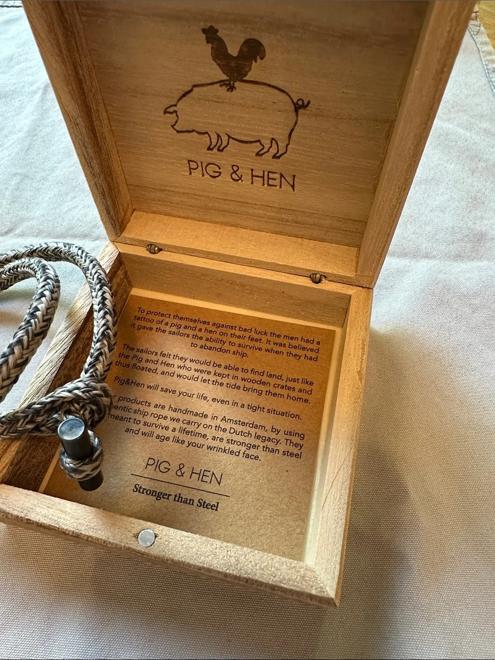 Pig & Hen Men's Braided Rope Bracelet in Natural Gray